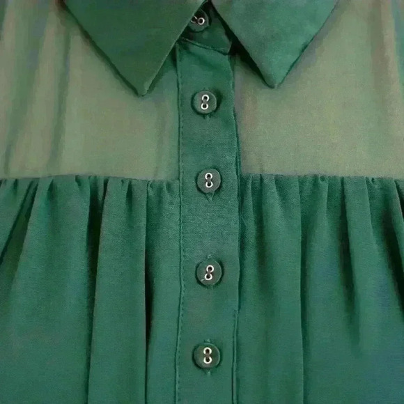 Modcloth Green Pleated Button Front A-Line Chiffon Knee Length Dress Size Small - Picture 7 of 8